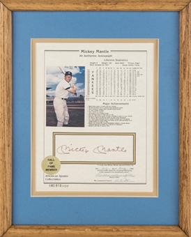 Mickey Mantle Signed Lifetime Statistics Display In 12x15 Frame (Beckett)
